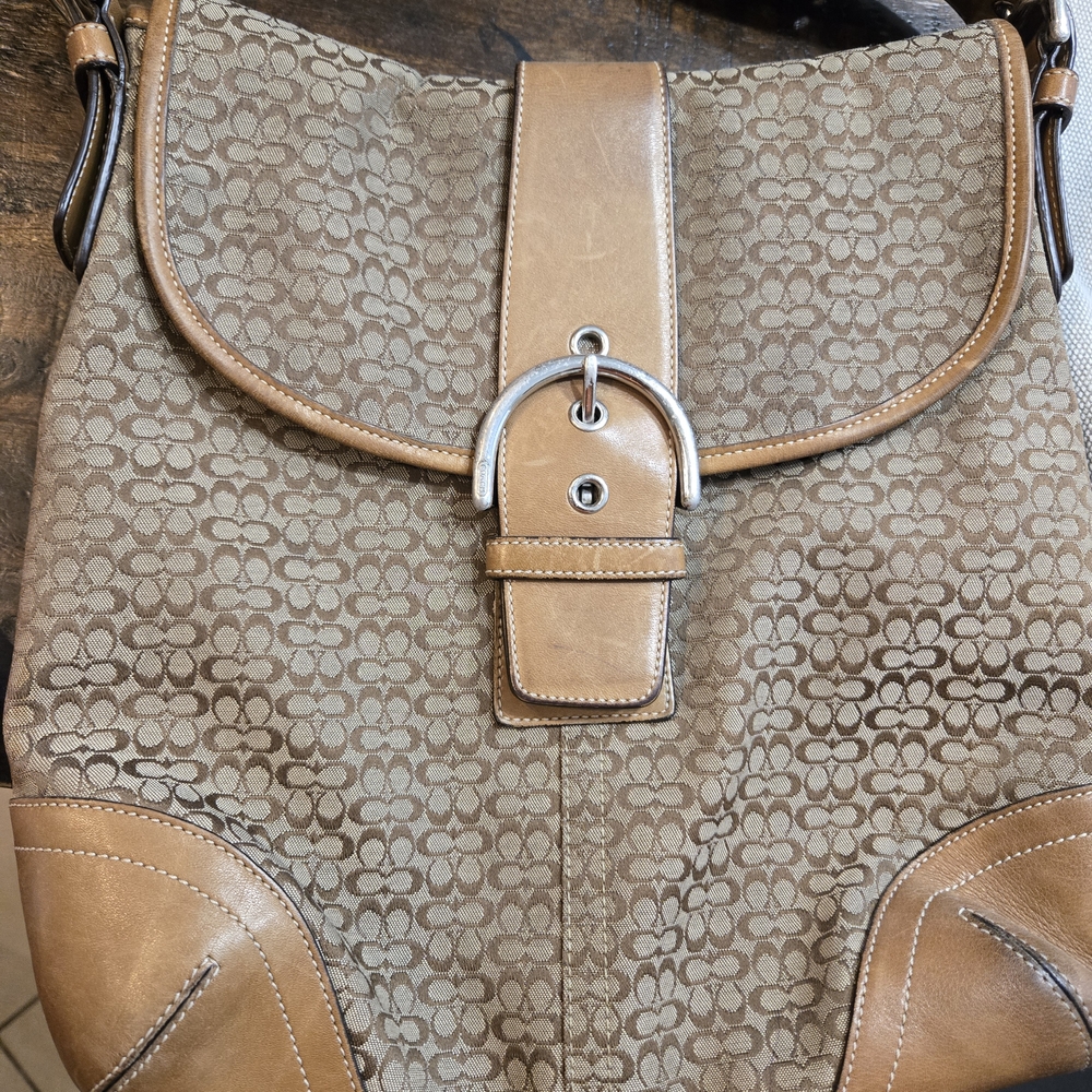 Coach Tan and Brown Shoulder Bag